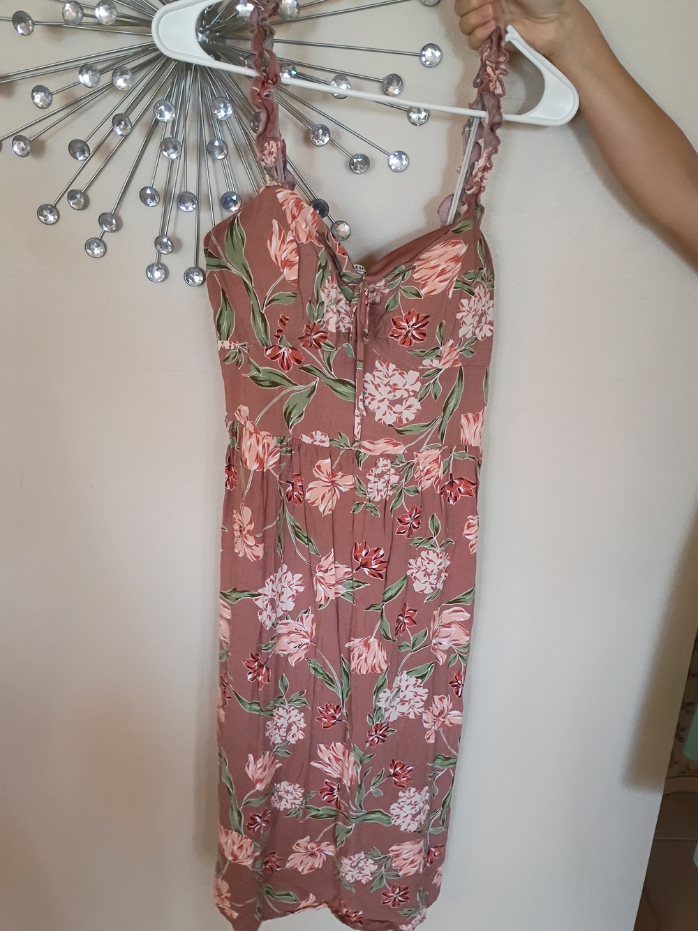 AUW Dusty Rose Floral Ruffle-Shoulder Midi Chemise